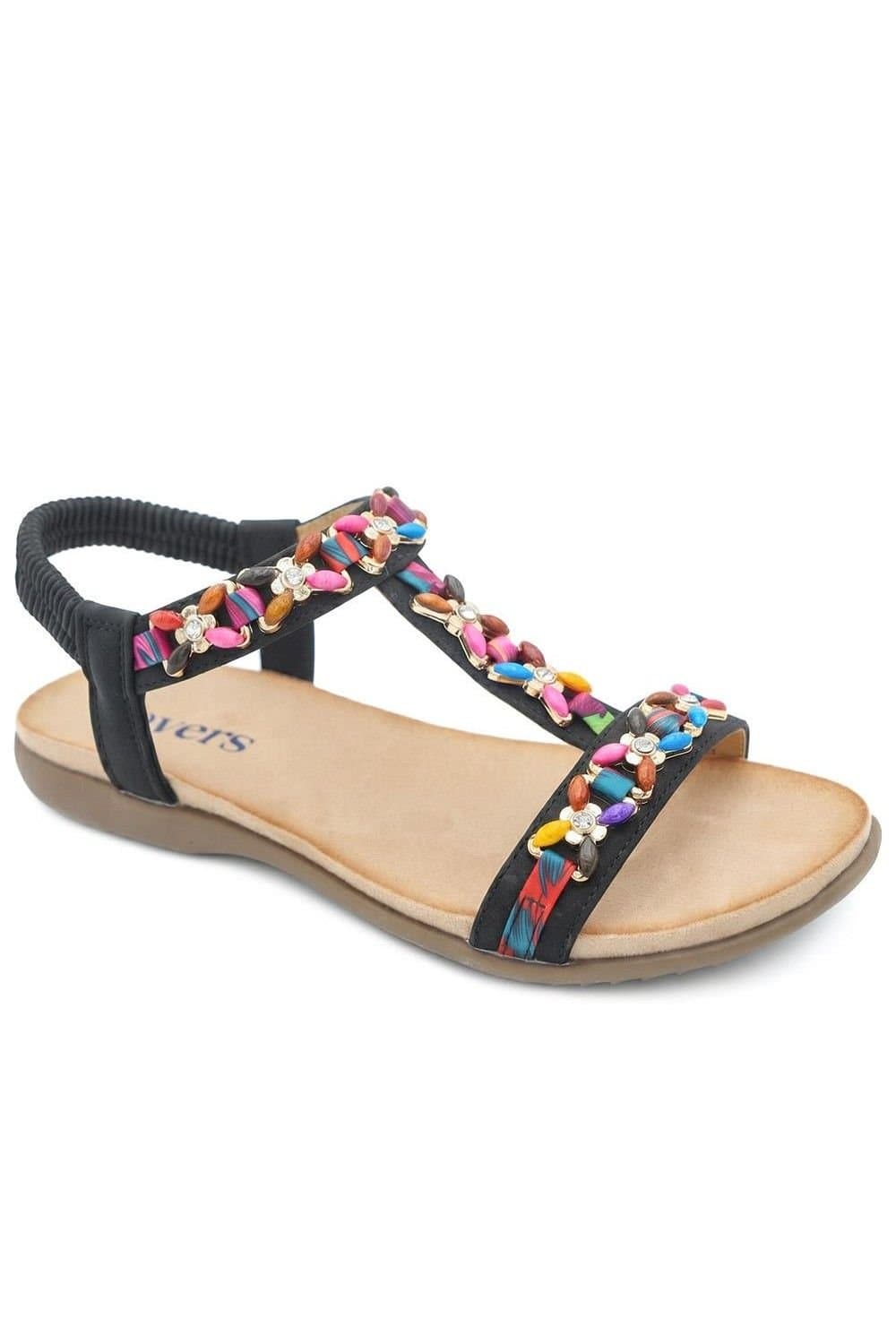 Pavers Pavers Women's Elasticated Beaded Slip On Sandals in Black