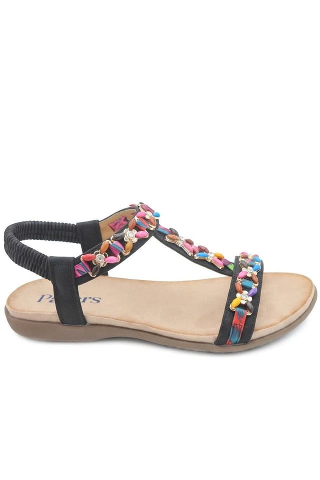 Pavers Pavers Women's Elasticated Beaded Slip On Sandals in Black - 2
