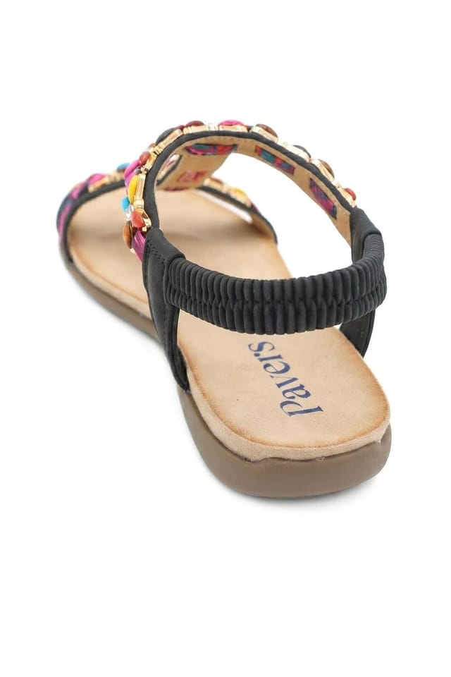Pavers Pavers Women's Elasticated Beaded Slip On Sandals in Black - 3