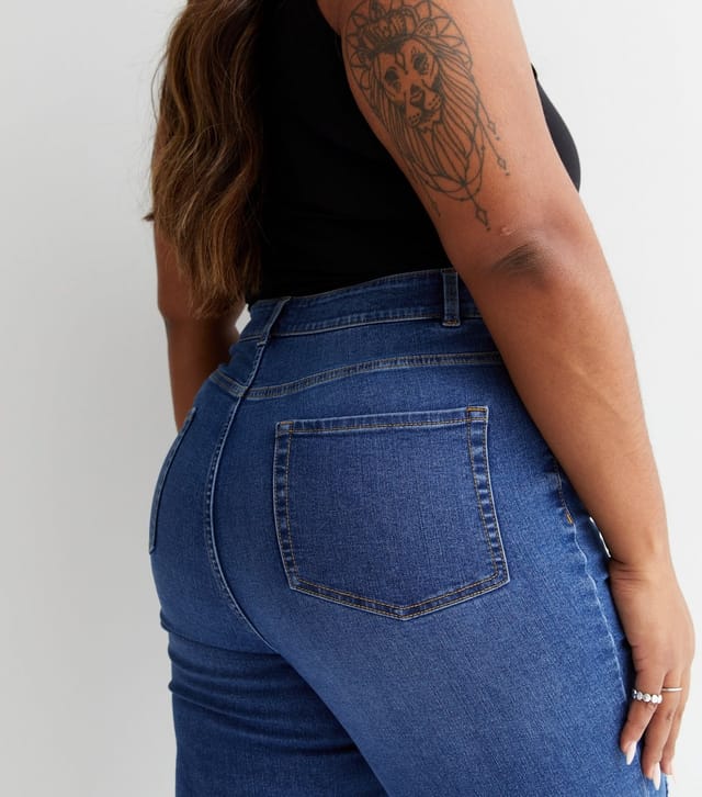 New Look Women's Plus Size Blue Ripped Mid Rise Amie Skinny Jeans Curves New Look - 3