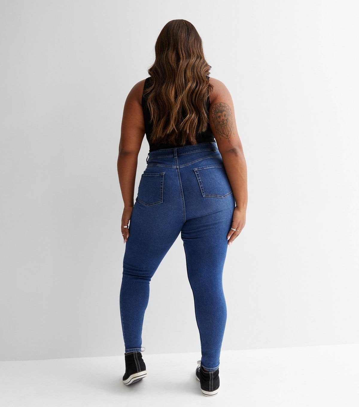 New Look Women's Plus Size Blue Ripped Mid Rise Amie Skinny Jeans Curves New Look - 4