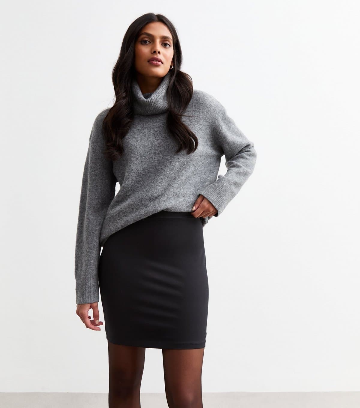 New Look New Look Black Cotton-Blend Slim Fit Mini Tube Skirt