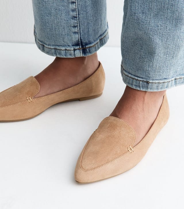 New Look Women's Camel Faux Suede Pointed Toe Flats Vegan New Look - 2