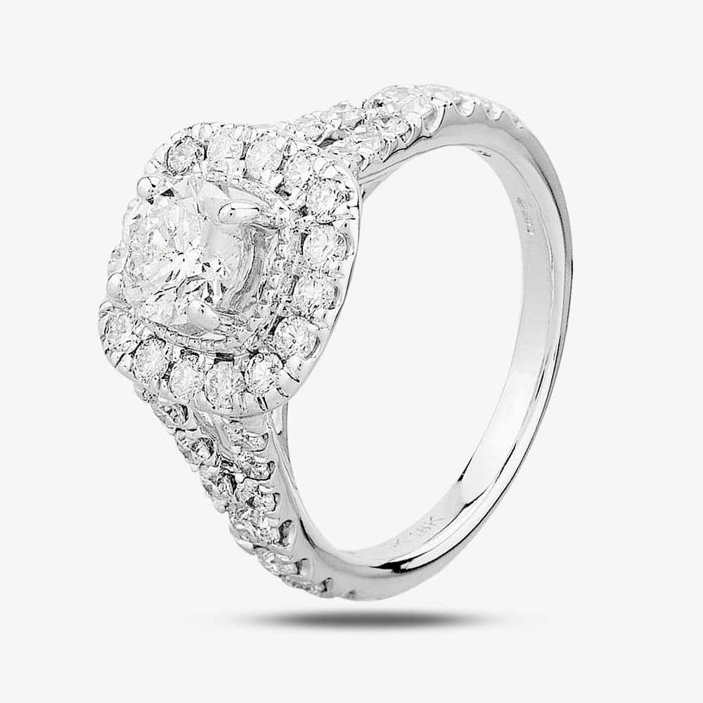 T.H.Baker T.H.Baker Women's 18ct White Gold 1.50ct Certificated Diamond Split Shouldered Square Halo Ring in Silver