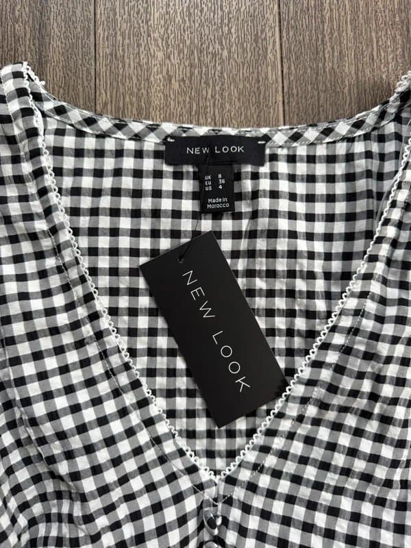 New Look Black and white check print summer dress UK 8