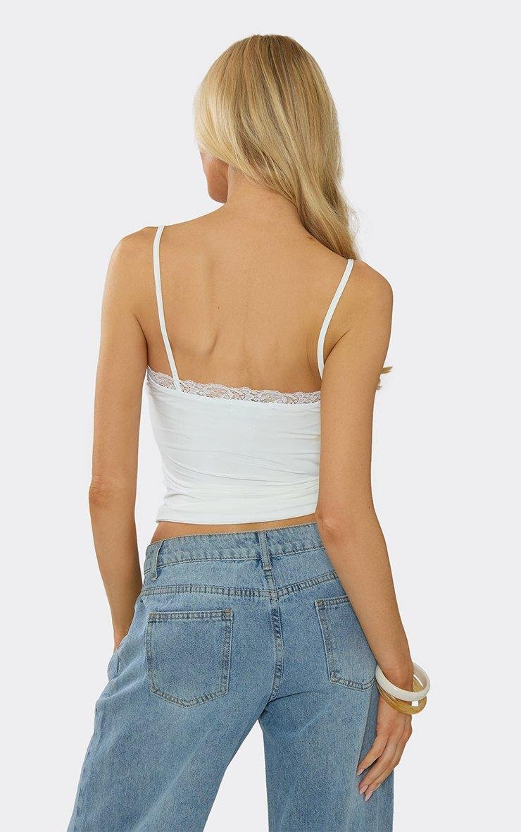 EGO Lace Trim Detail Cami Vest Top In White, Women's Size UK 6 - 2