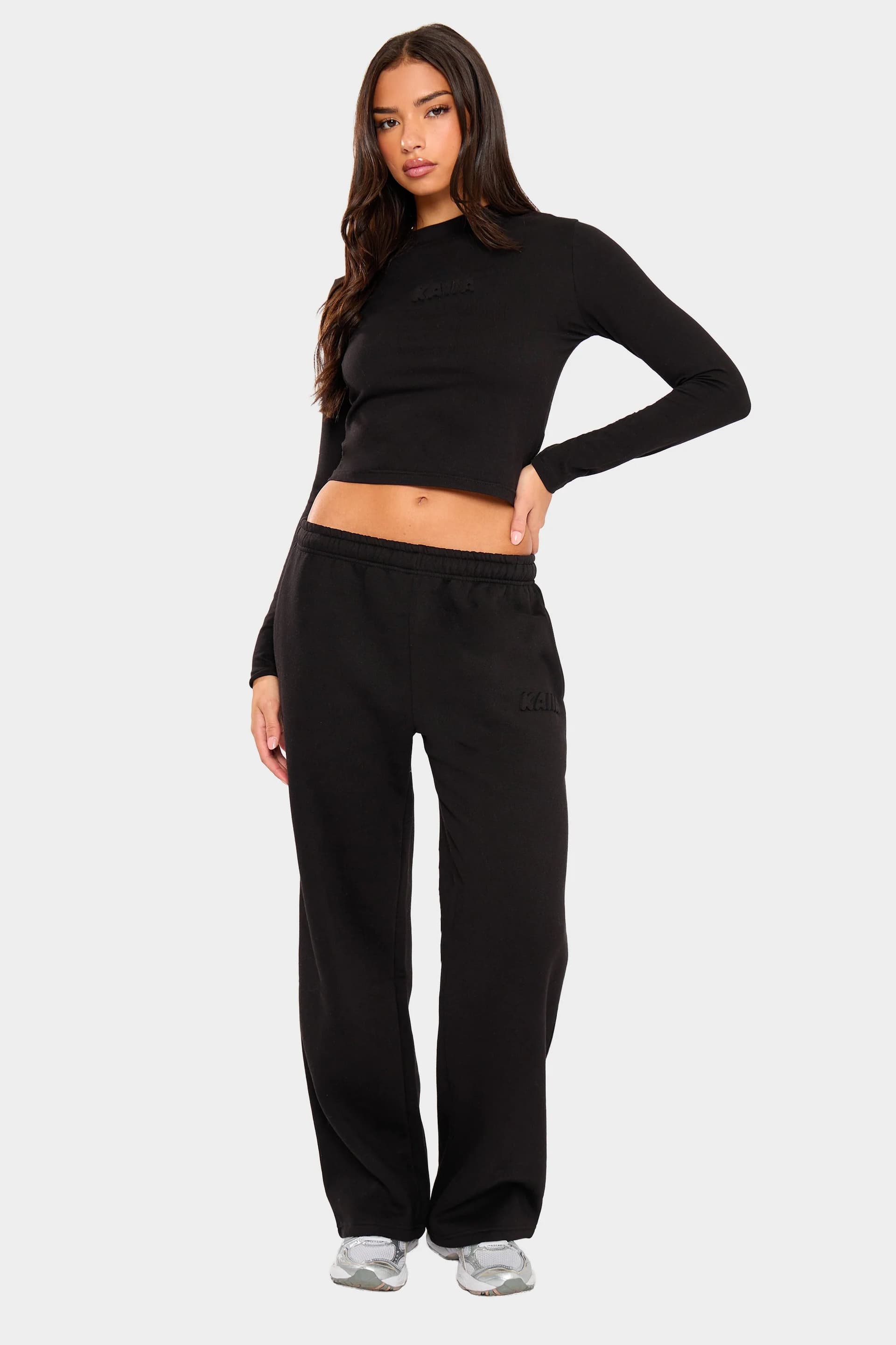 Kaiia Kaiia Embossed Bubble Logo Wide Leg Joggers Black