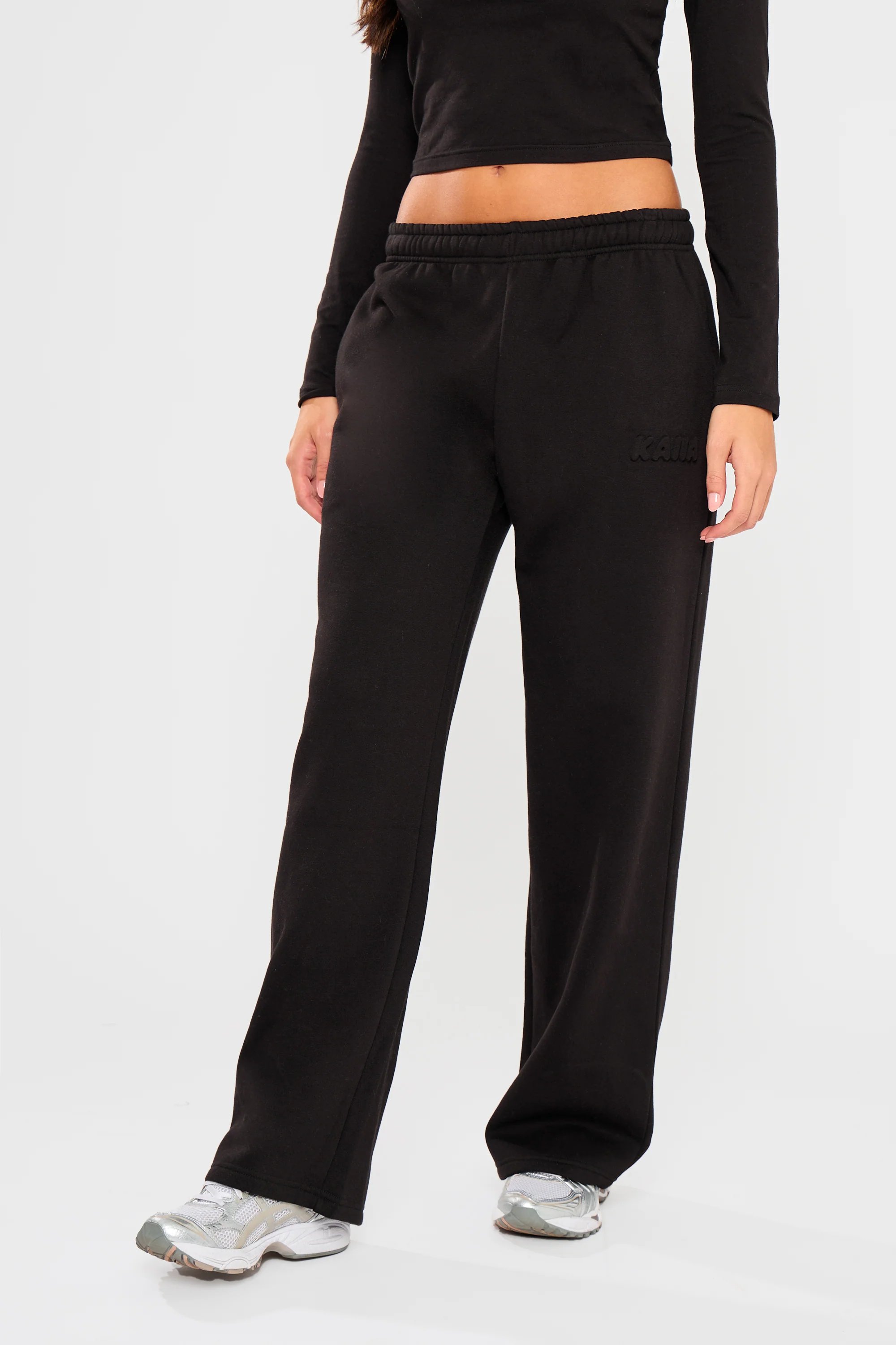 Kaiia Kaiia Embossed Bubble Logo Wide Leg Joggers Black - 3