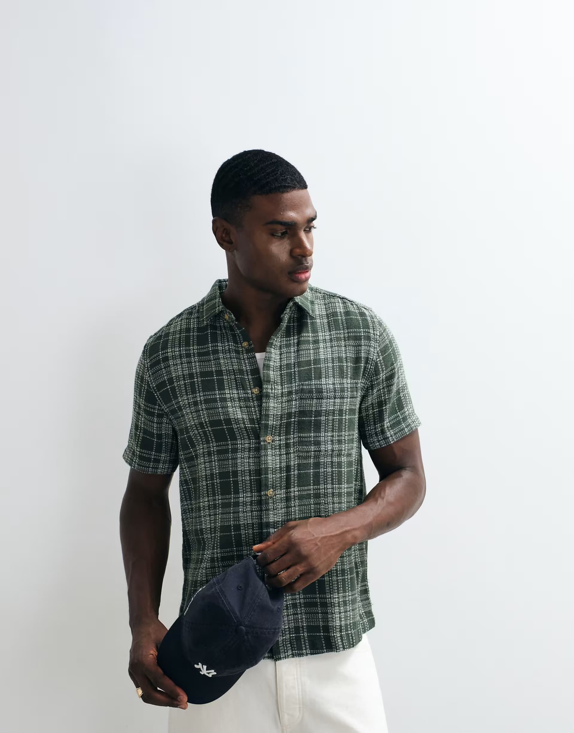 ASOS ASOS DESIGN regular fit textured check shirt in dark green