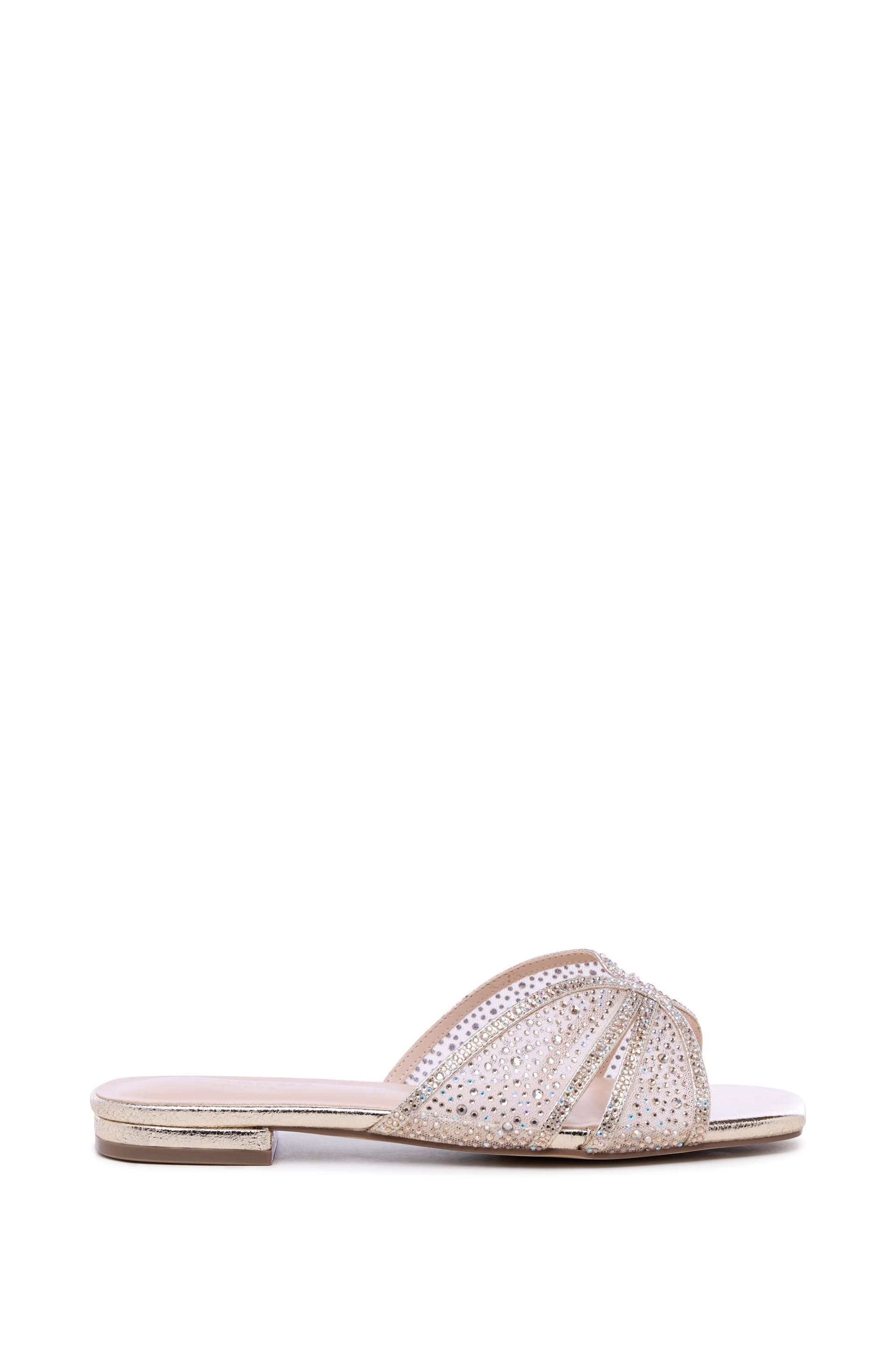 Paradox London Paradox London Women's Soleil Wide Fit Flared Diamante Sandal in Metallic Gold