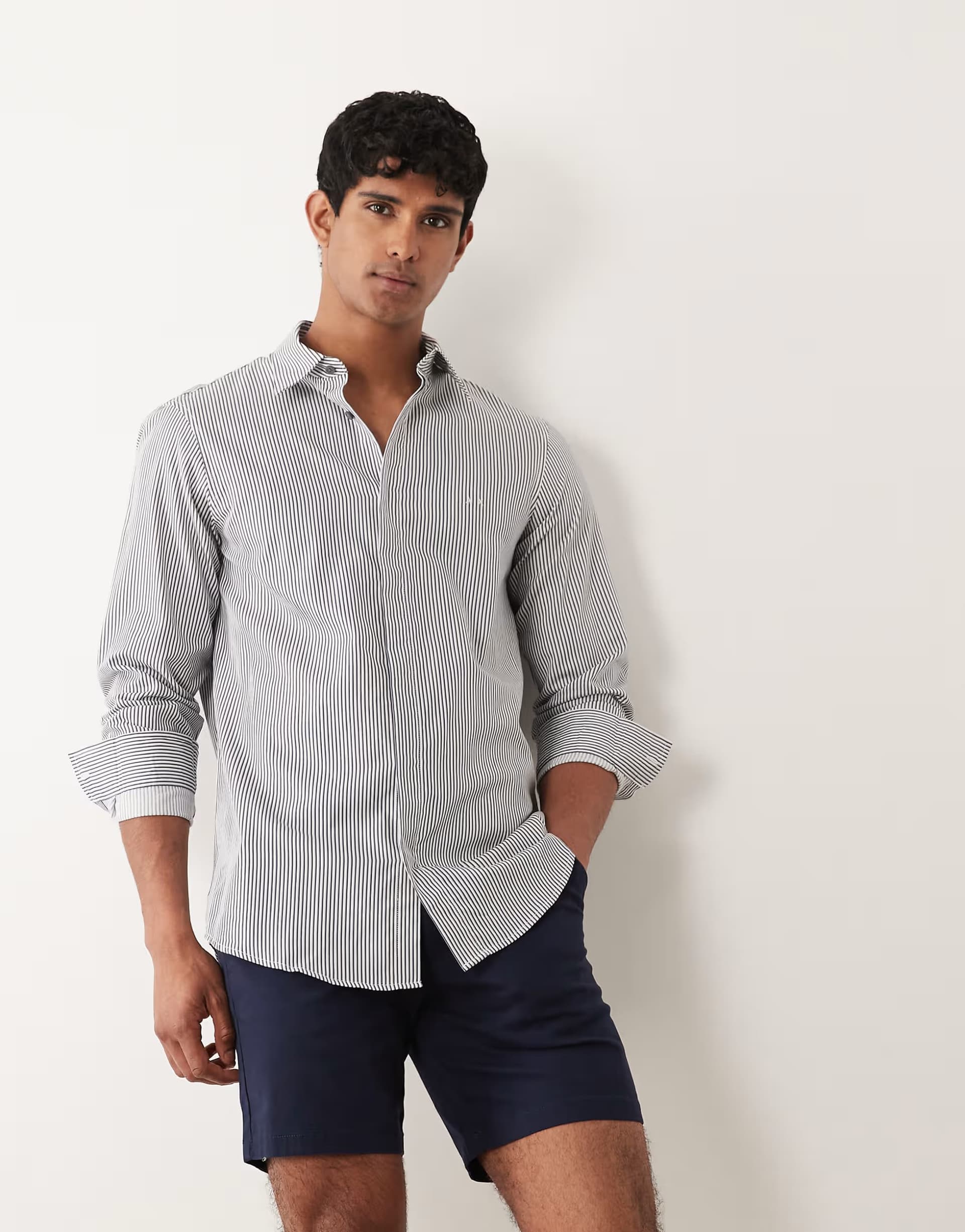 ASOS Armani Exchange long sleeve shirt in blue stripe