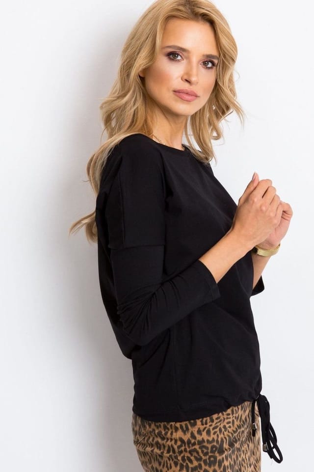 Love Lace Love Lace Women's Straight Cut Long Sleeve Blouse Tie Hem in Black - 3