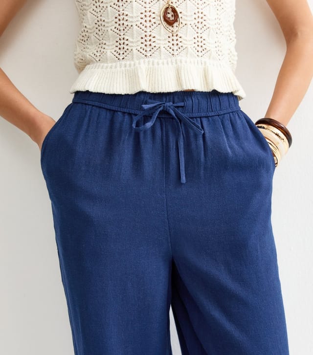 New Look Women's Tall Navy Linen Look Wide Leg Trousers New Look - 2