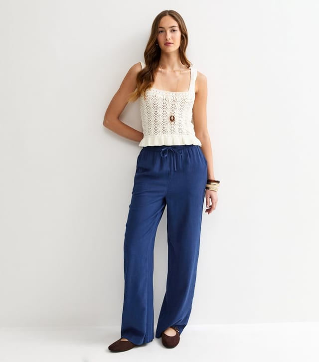 New Look Women's Tall Navy Linen Look Wide Leg Trousers New Look - 3