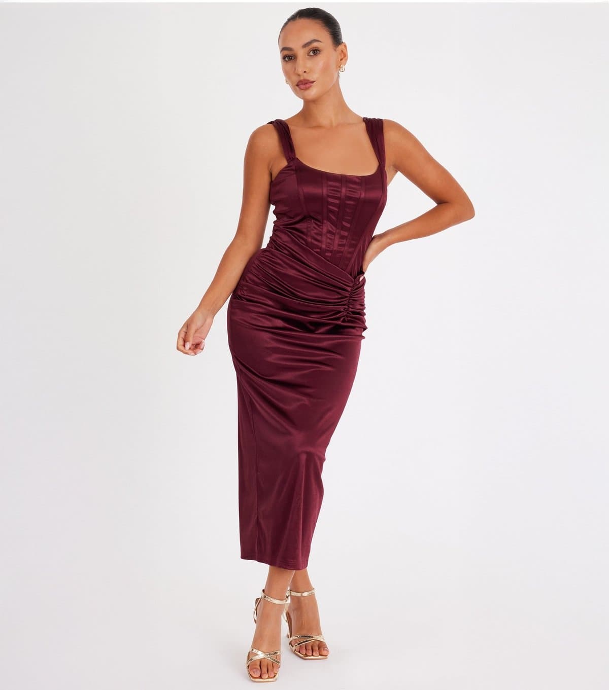 Quiz Women's Petite Dark Red Satin Midaxi Dress Quiz New Look