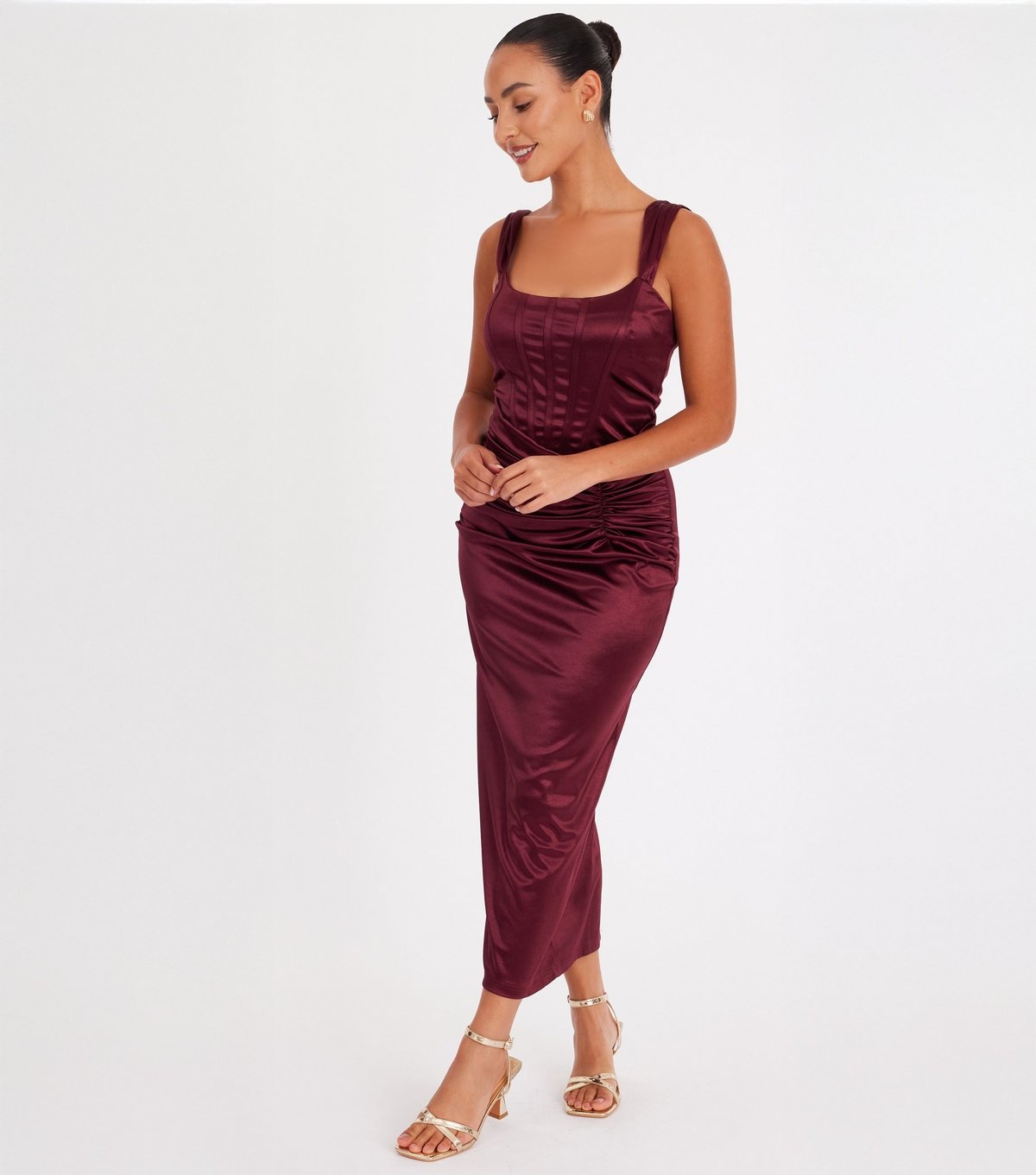 Quiz Women's Petite Dark Red Satin Midaxi Dress Quiz New Look - 2