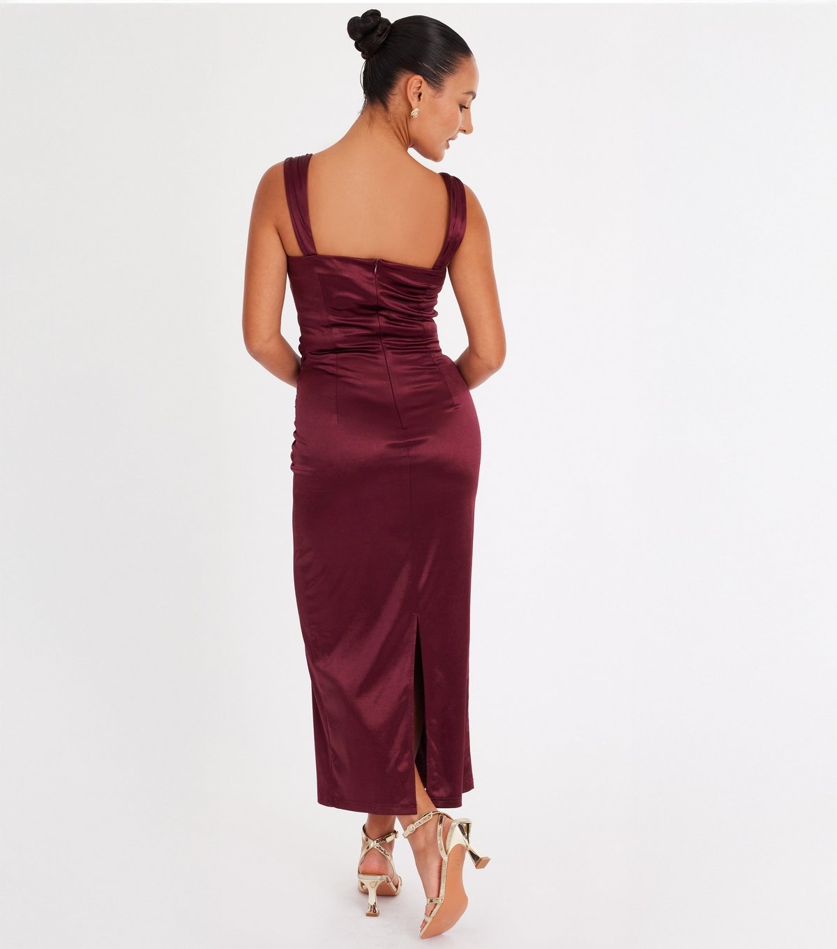 Quiz Women's Petite Dark Red Satin Midaxi Dress Quiz New Look - 3