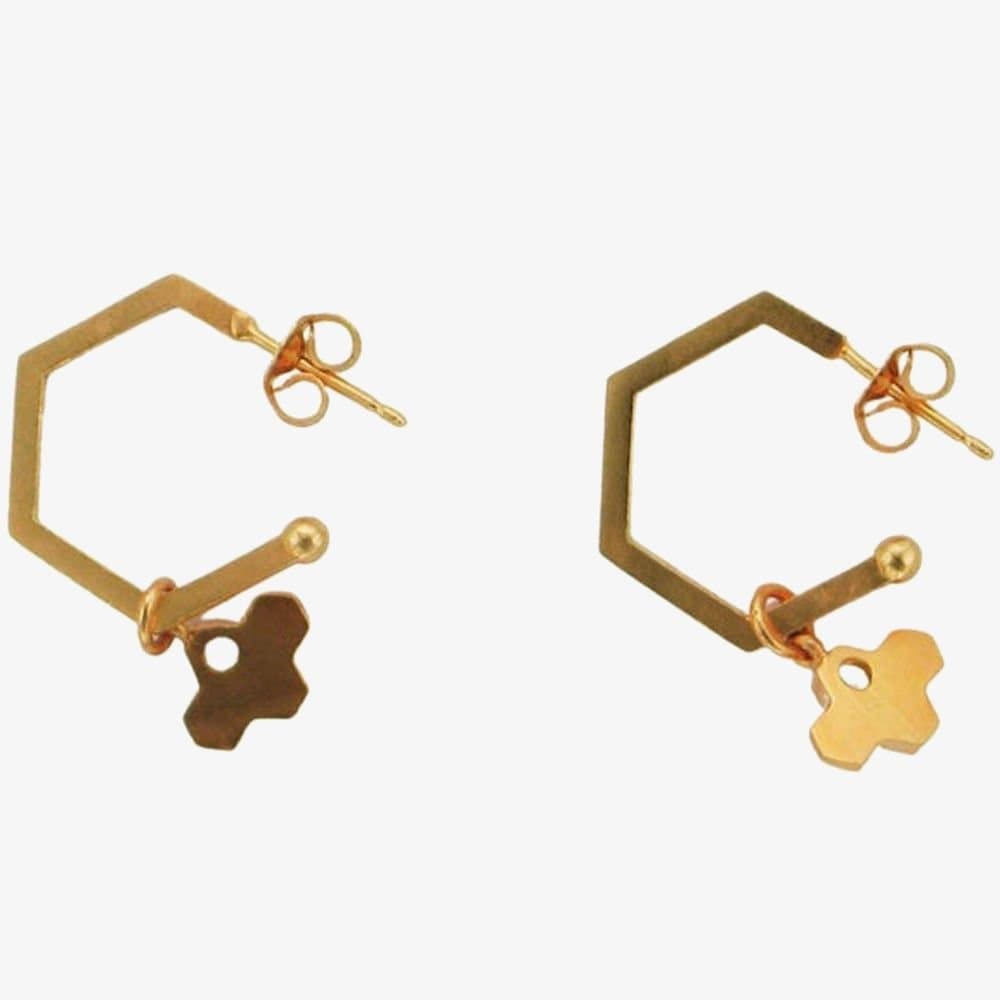 T.H.Baker T.H.Baker Rose Gold Hexagonal Bee Hoop Earrings
