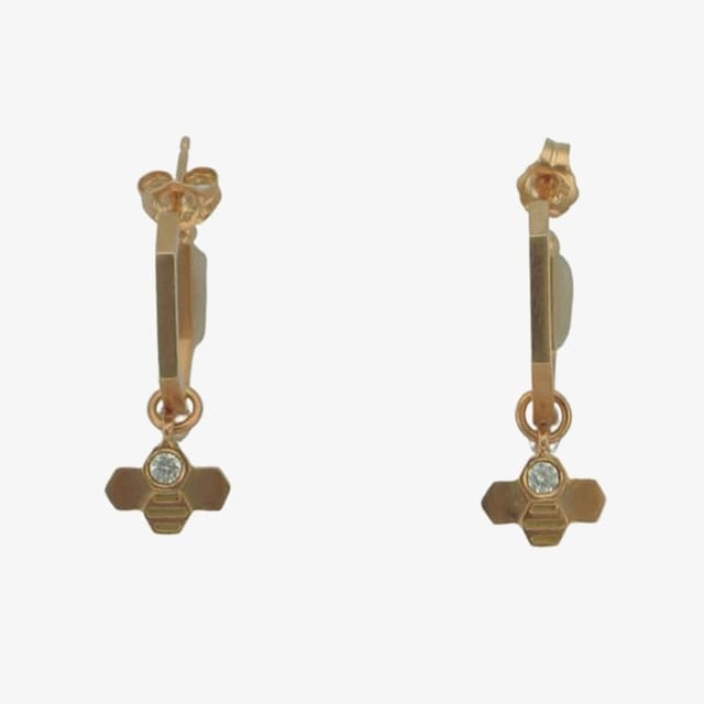 T.H.Baker T.H.Baker Women's Rose Gold Plated Cubic Zirconia Hexagonal Tiny Bee Hoop Earrings BEH-RGP-CZ - 2