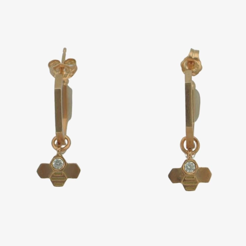 T.H.Baker T.H.Baker Women's Rose Gold Plated Cubic Zirconia Hexagonal Tiny Bee Hoop Earrings BEH-RGP-CZ - 3