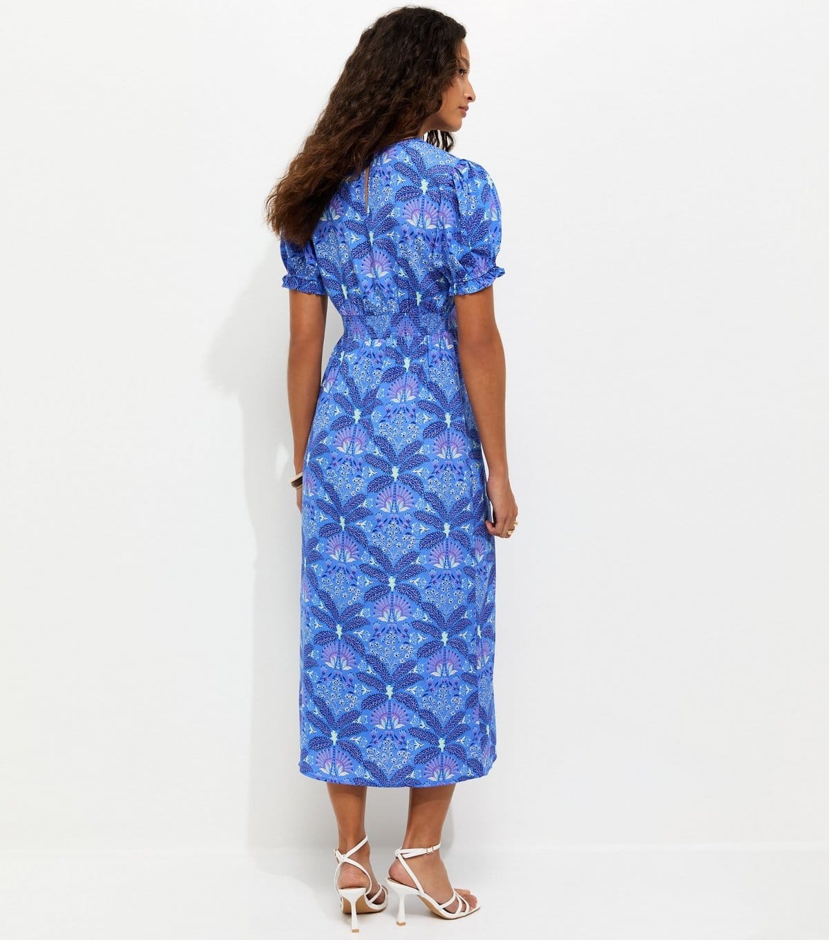 New Look Women's Blue Tropical Print Crepe Short Sleeve Midi Dress New Look - 4