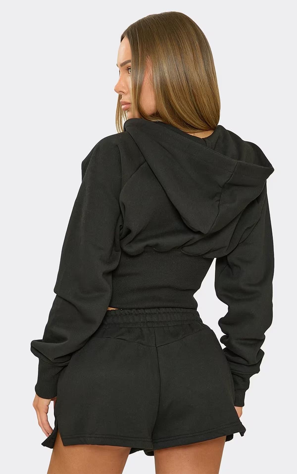 EGO Elasticated Waist Seam Detail Sweat Shorts In Black, Women's Size UK 6