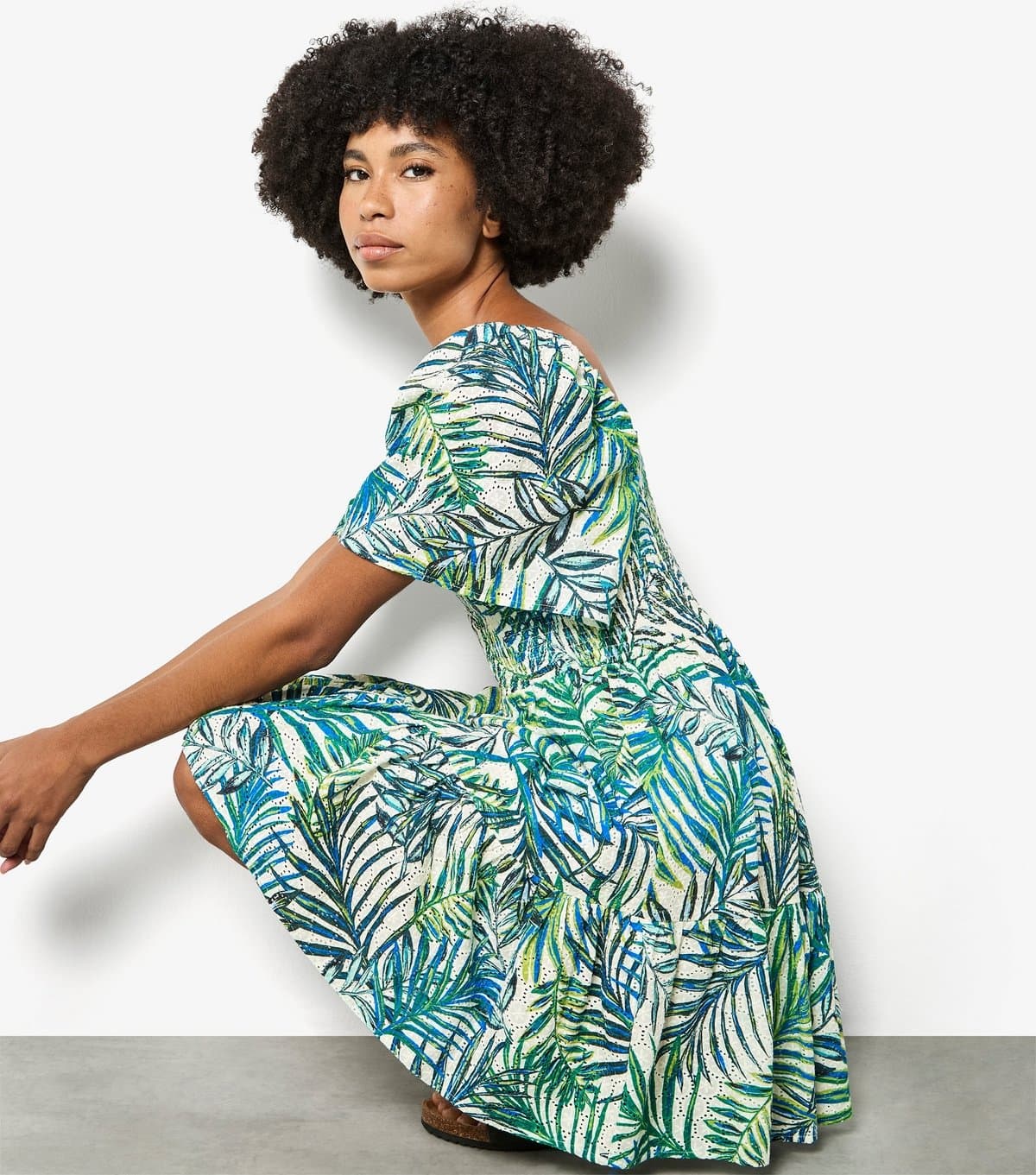 Apricot Women's Blue Leaf Print Puff Sleeve Mini Dress Apricot New Look