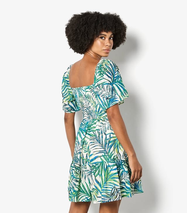 Apricot Women's Blue Leaf Print Puff Sleeve Mini Dress Apricot New Look - 2
