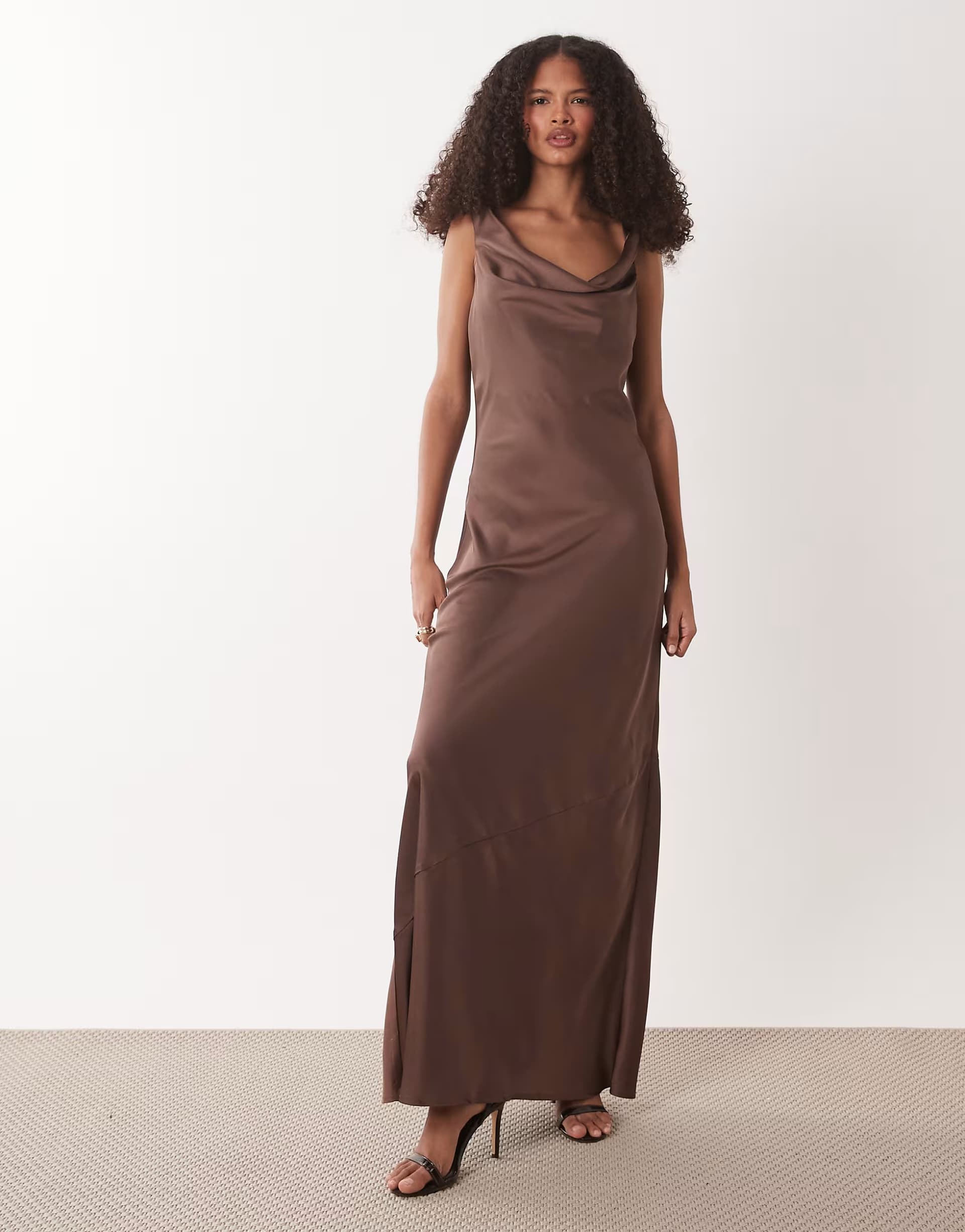 ASOS JDY cowl neck satin maxi dress in brown