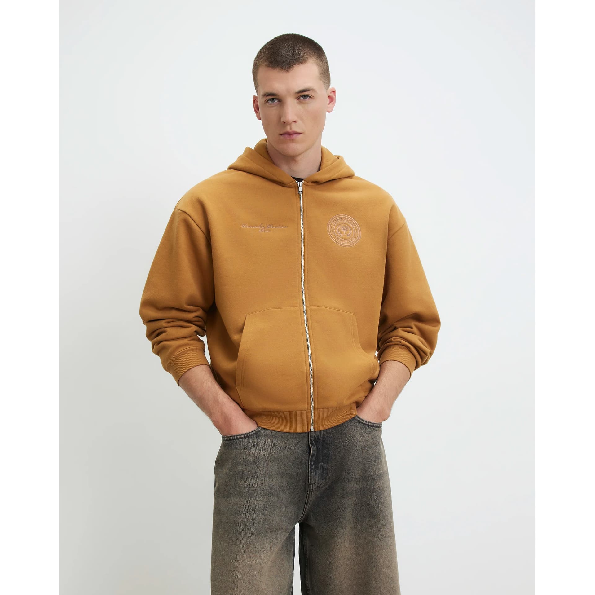 River Island Mens River Island Orange Oversized Fit Paris Crest Hoodie