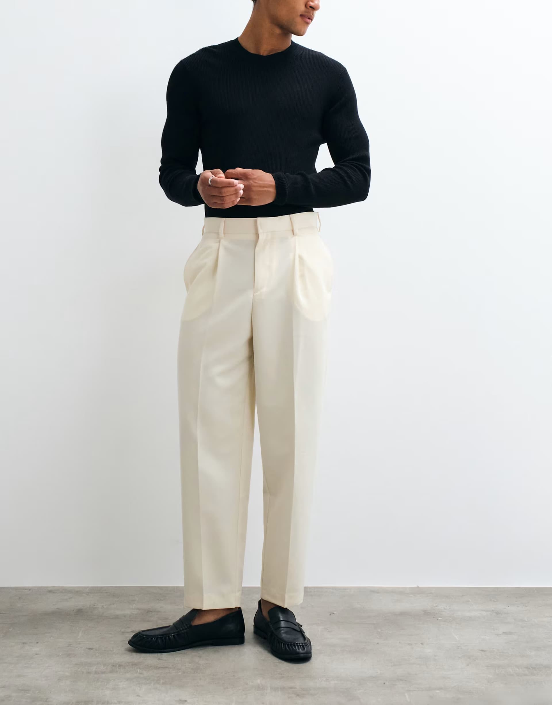 ASOS ASOS DESIGN smart pleated relaxed tapered trousers in butter yellow
