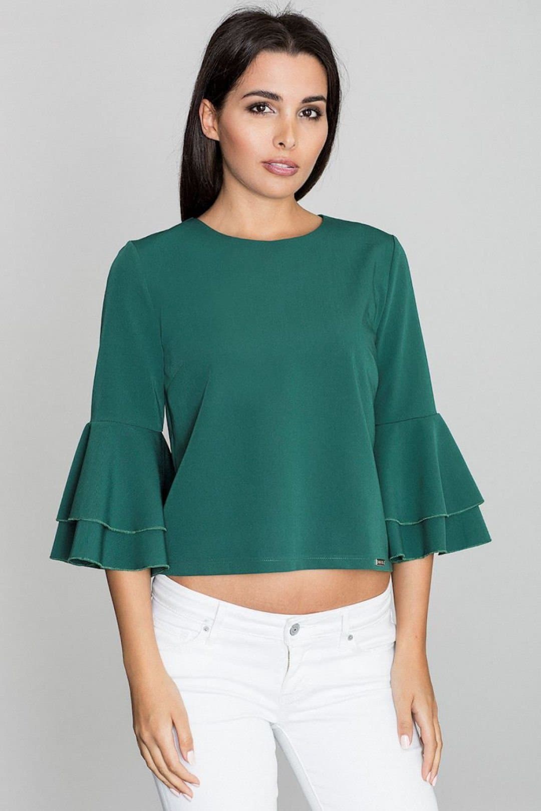 Love Lace Love Lace Women's Comfort Frill Sleeve Back Button Blouse in Green