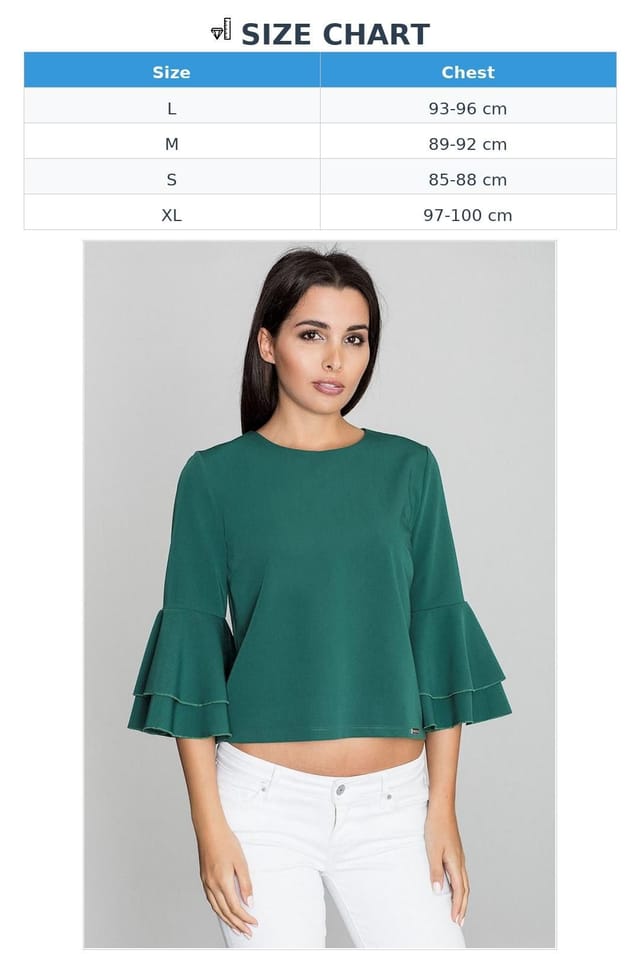 Love Lace Love Lace Women's Comfort Frill Sleeve Back Button Blouse in Green - 3