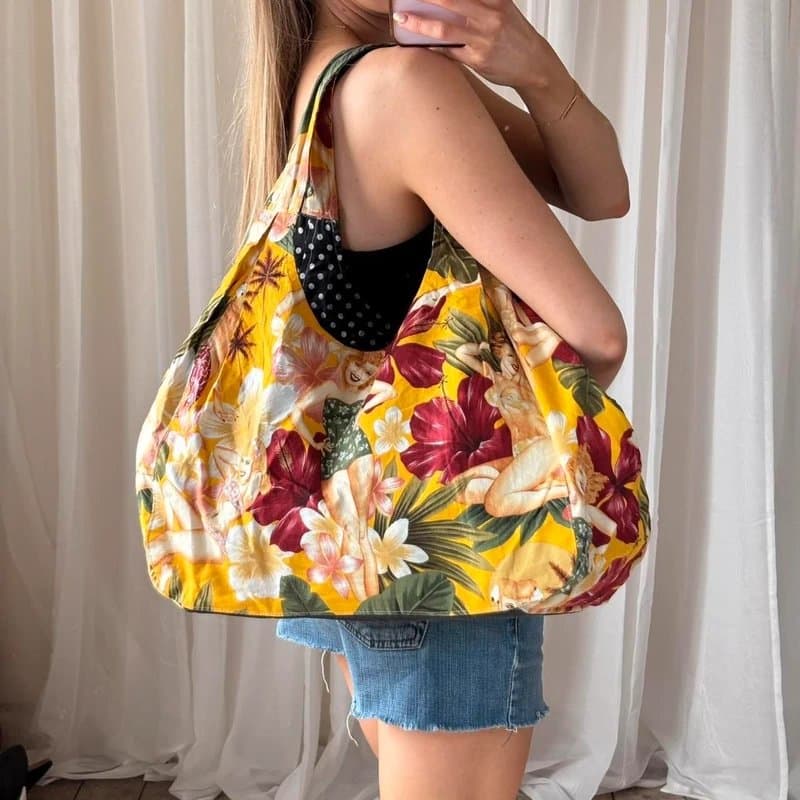 Perry street vintage Y2K Yellow floral hobo bag hibiscus pin up girl print