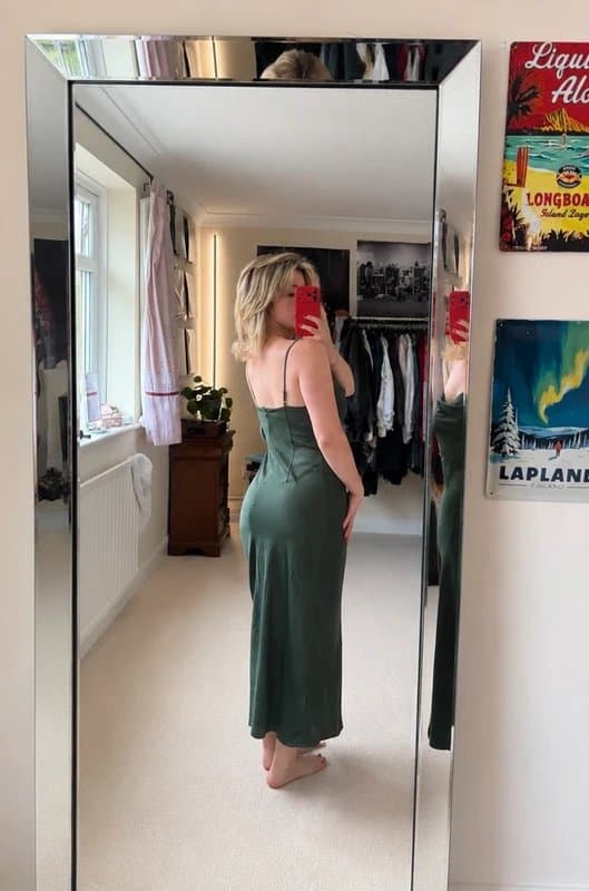 Urban Outfitters Urban Outfitters Olive Green Satin Slip Midi Dress – UK S
