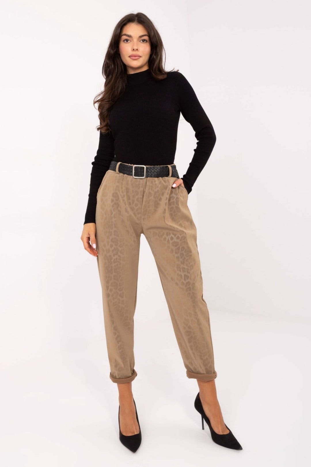 Love Lace Beige Leopard Print High Waist Tapered Pants