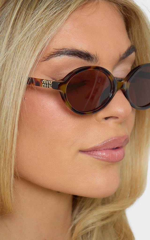 EGO Side Logo Detail Thin Framed Round Shaped Sunglasses In Leopard Print, Women's Size UK 0 - 2