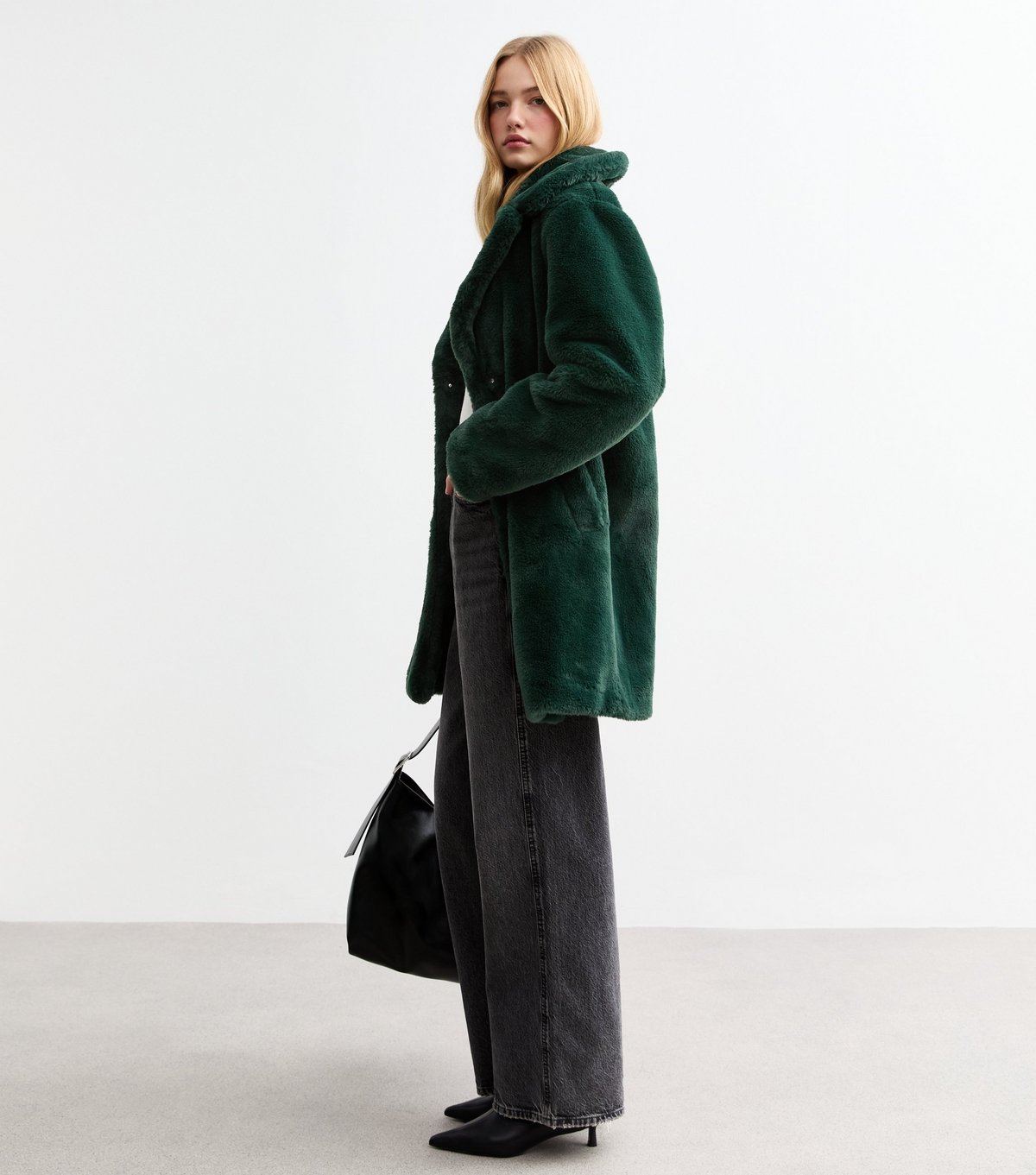 New Look Women's Dark Green Faux Fur Coat New Look - 3