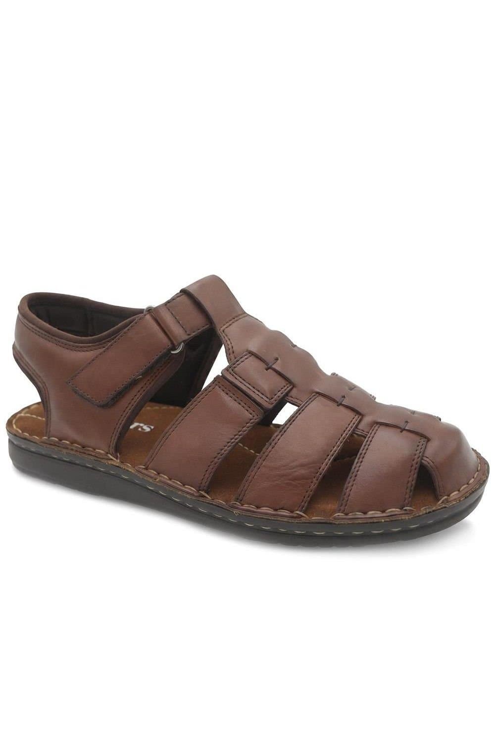 Pavers Pavers Men's Leather Adjustable Fasten Fisherman Sandals in Brown