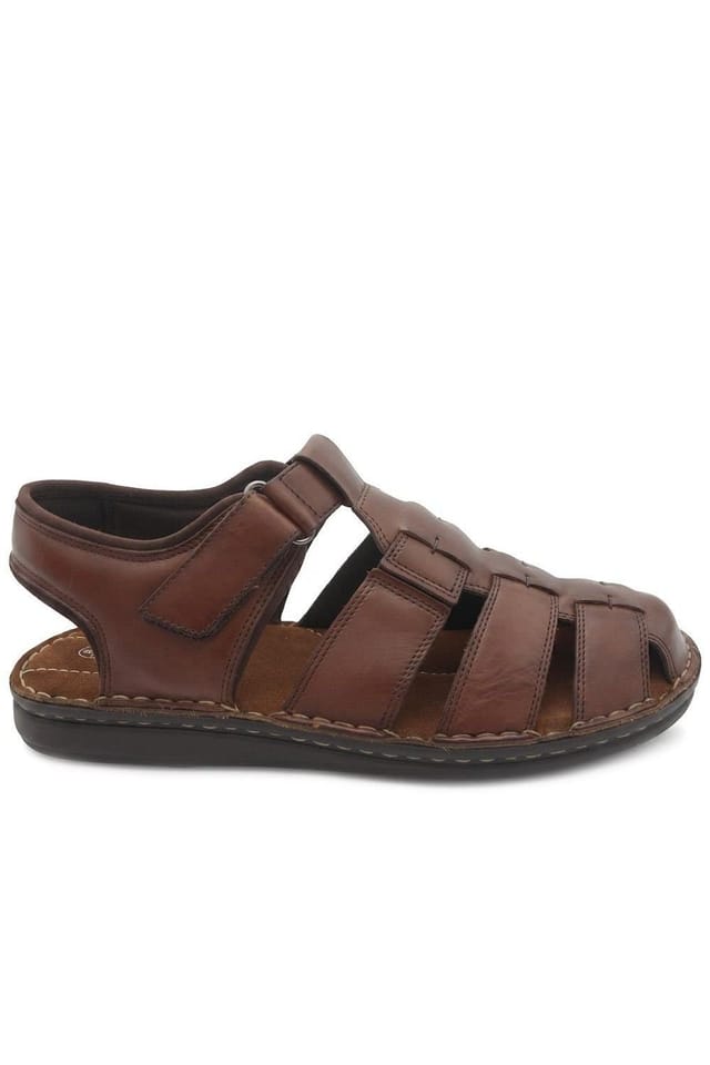 Pavers Pavers Men's Leather Adjustable Fasten Fisherman Sandals in Brown - 2