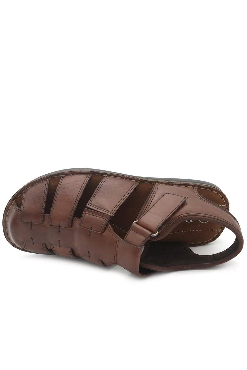 Pavers Pavers Men's Leather Adjustable Fasten Fisherman Sandals in Brown - 4