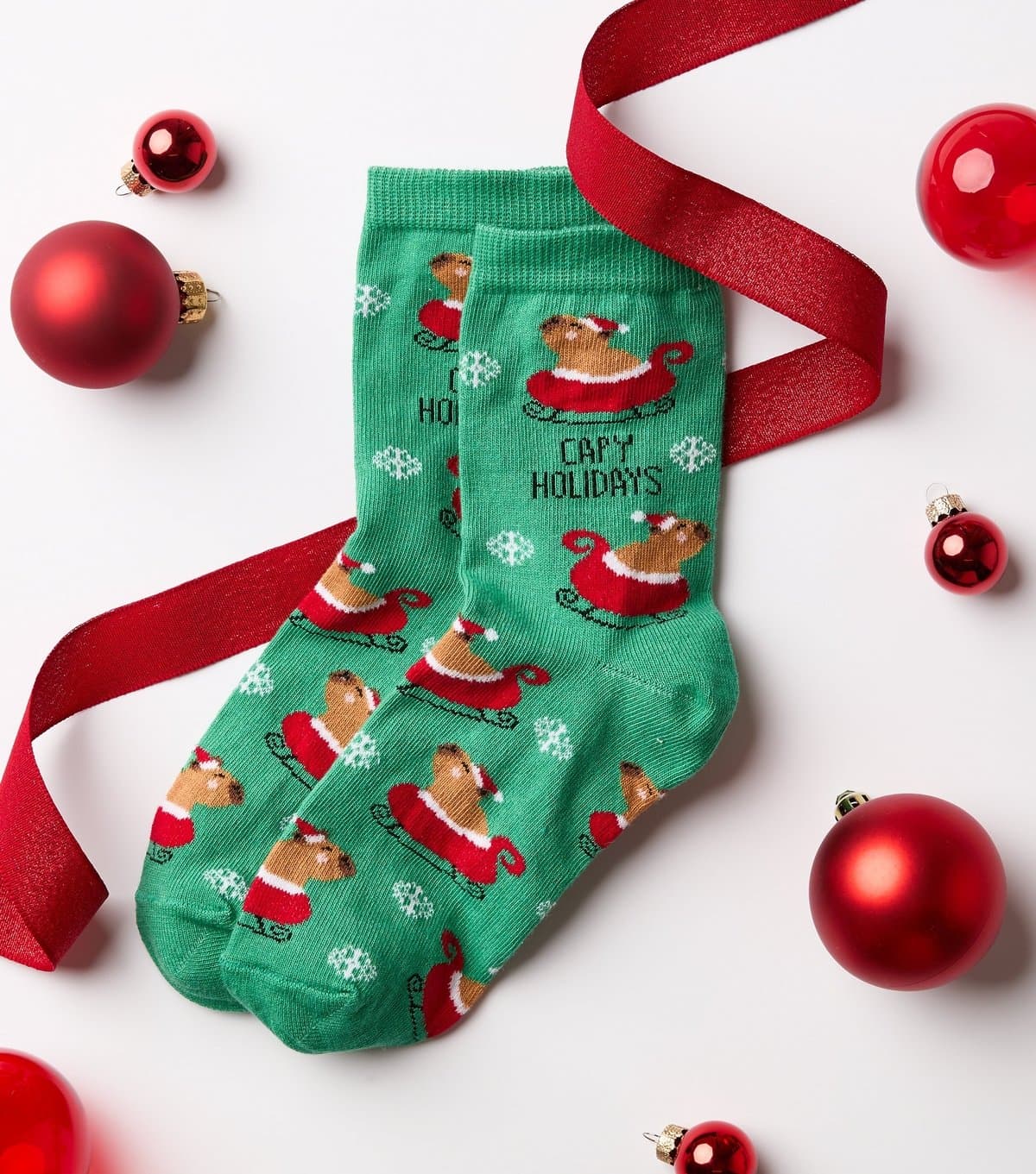New Look Green Cotton Rich Christmas Capy Holidays Pattern Ankle Socks New Look