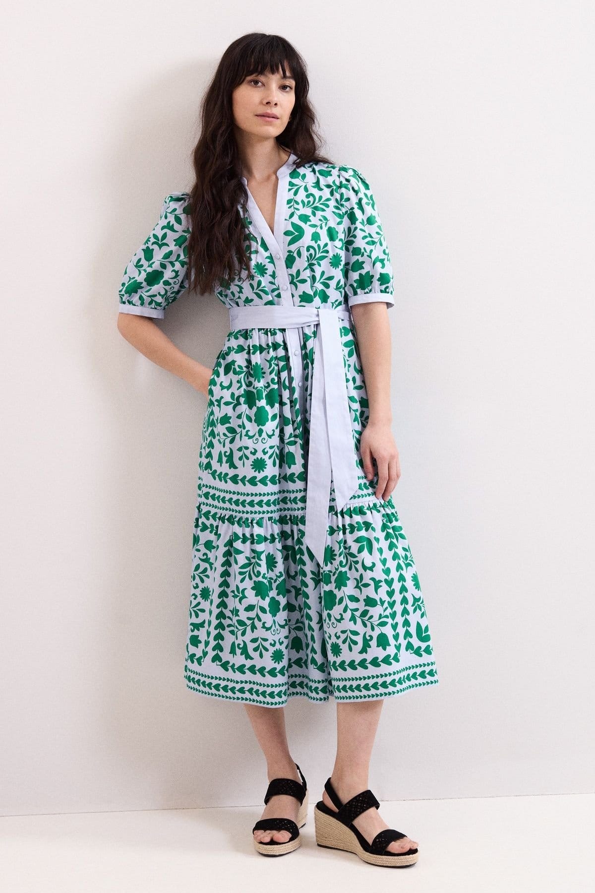Phase Eight Pale Blue Floral Midi Dress