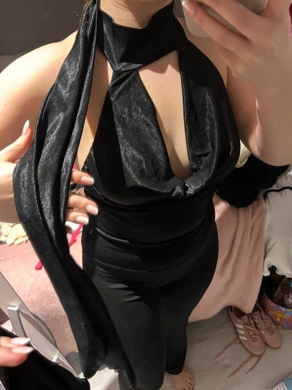 ASOS ASOS Design black satin cut out design top with halter neck tie