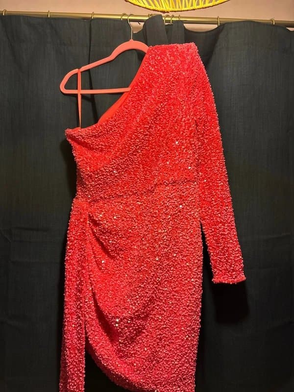 ASOS ASOS Luxe pink sequin one sleeve party dress