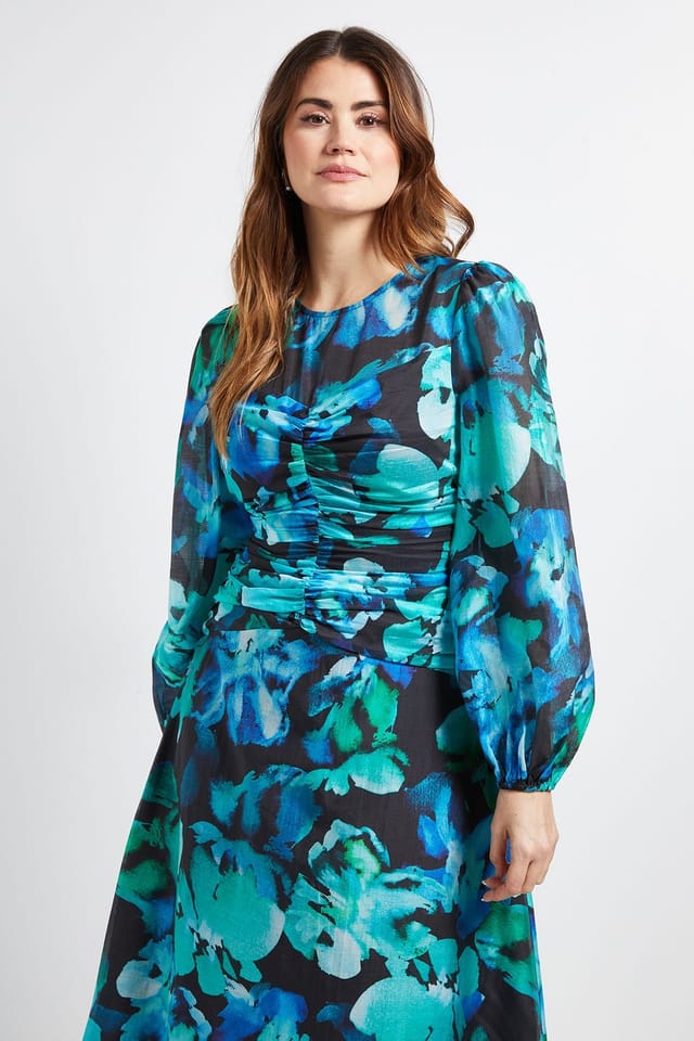 Wallis Wallis Women's Floral Ruched Midi Dress in Black - 2