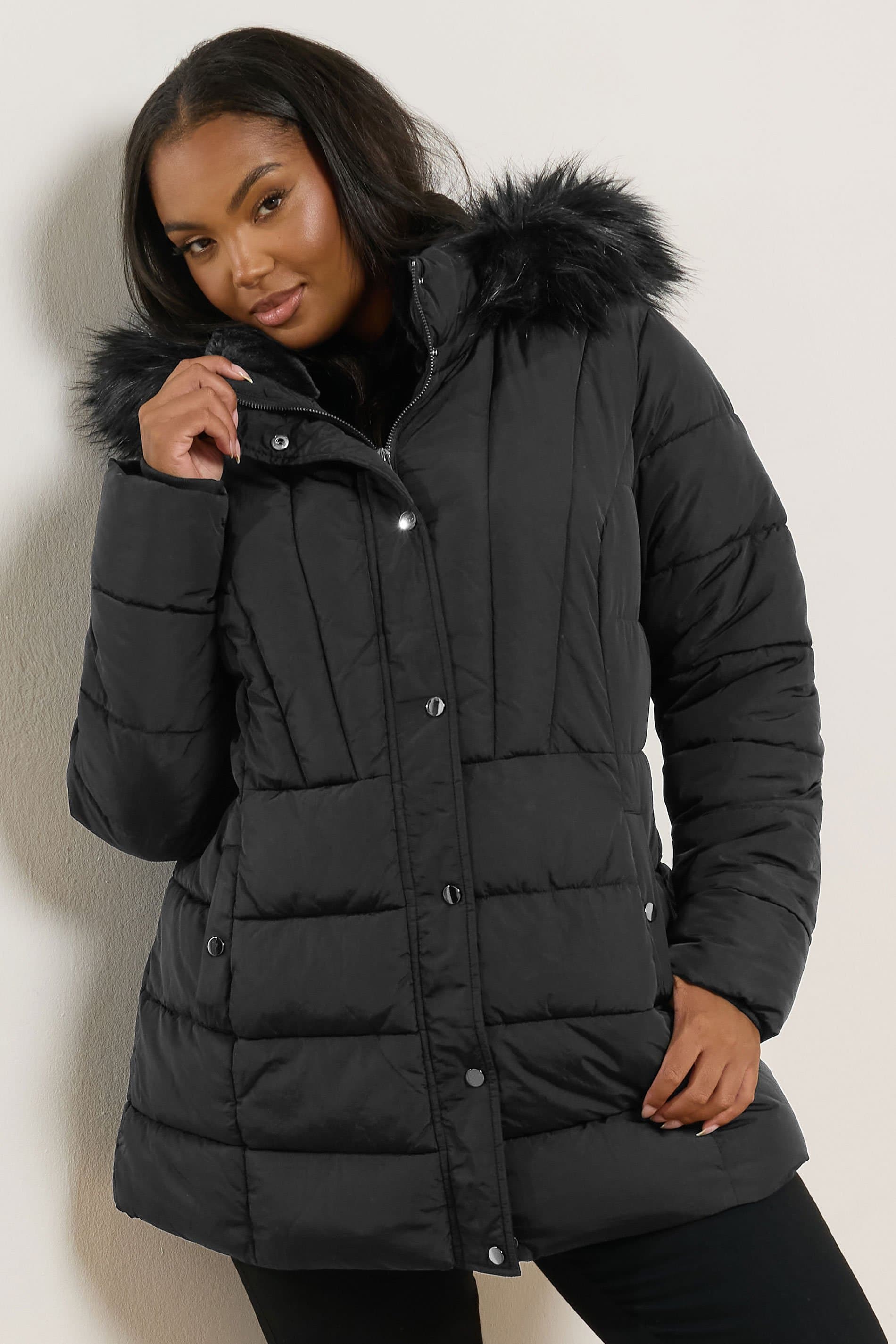 Yours Plus Size Black Short Puffer Coat