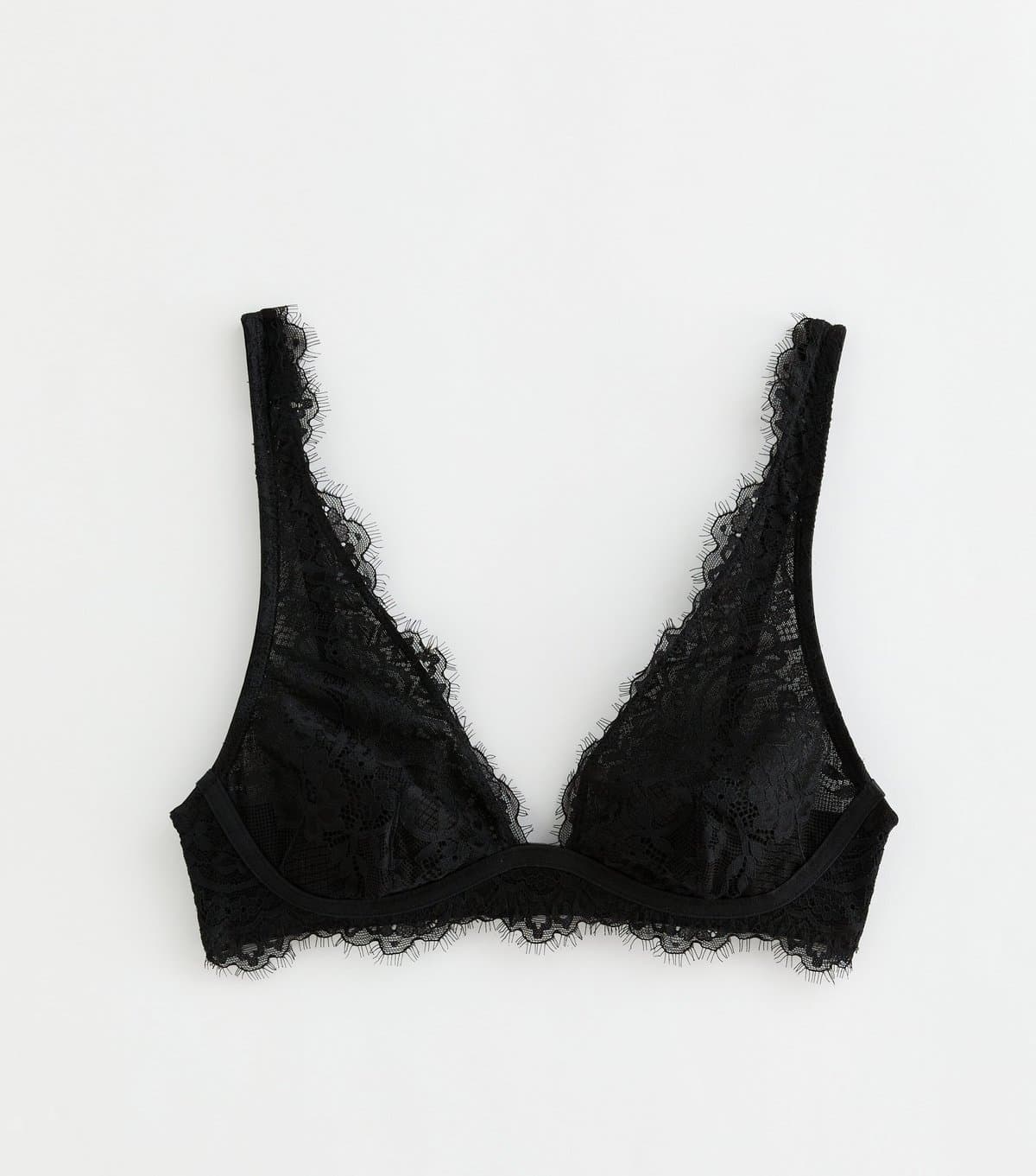 New Look Women's Black Eyelash Lace High Apex Bralette New Look