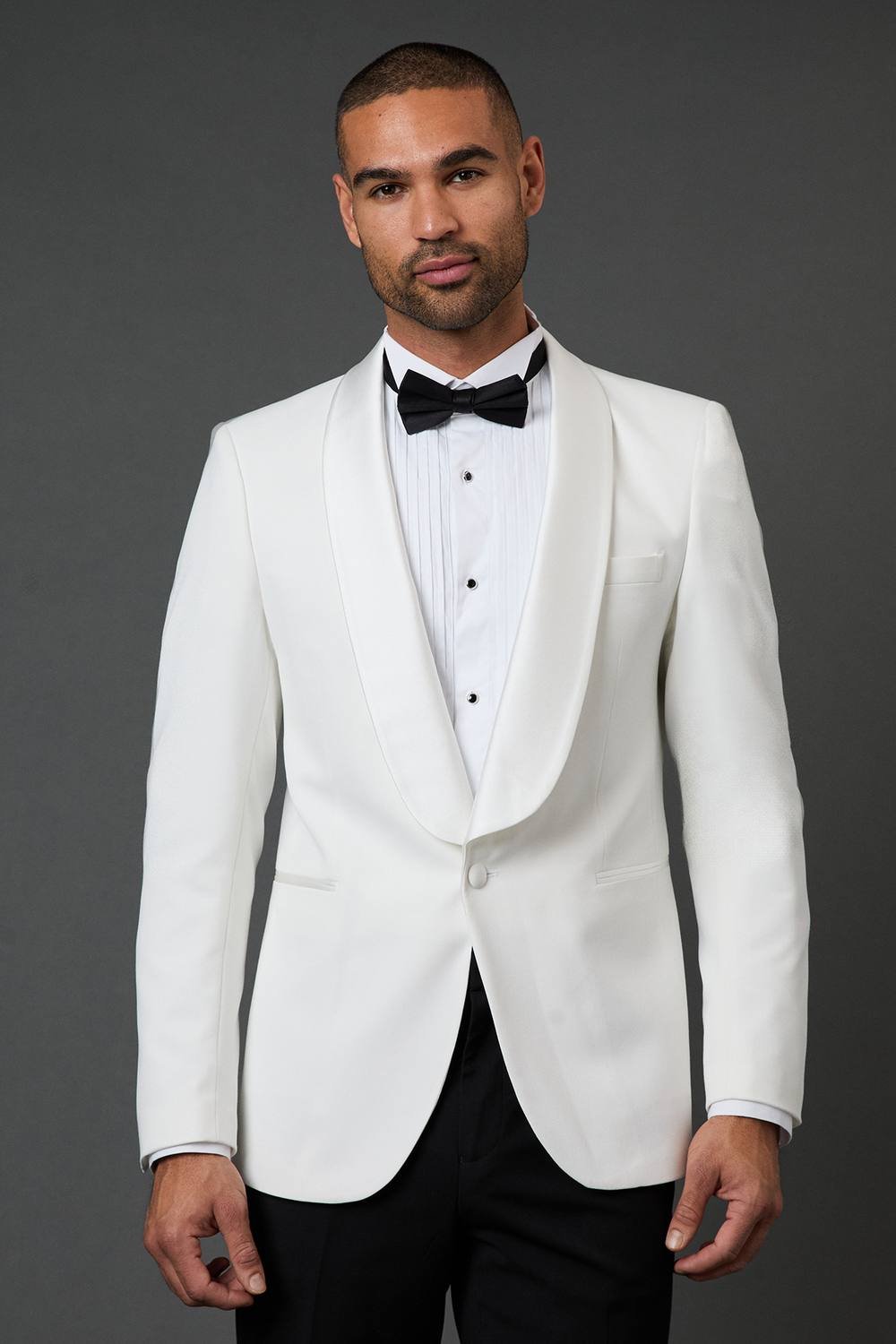 Burton Burton Men's White Wide Lapel Tailored Fit Dinner Jacket - 2