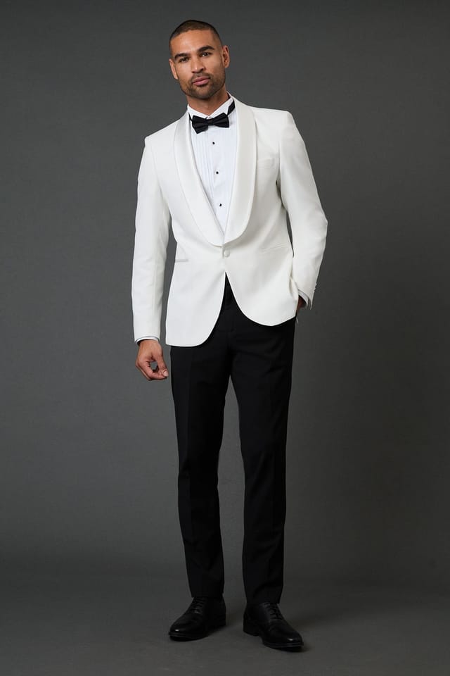 Burton Burton Men's White Wide Lapel Tailored Fit Dinner Jacket - 2